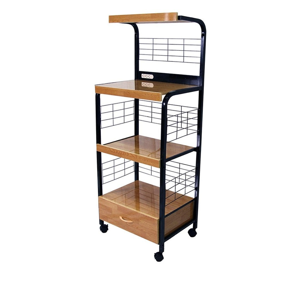 Black and Natural 26" Rolling Kitchen Cart With Storage Homeroots Kitchen & Dining