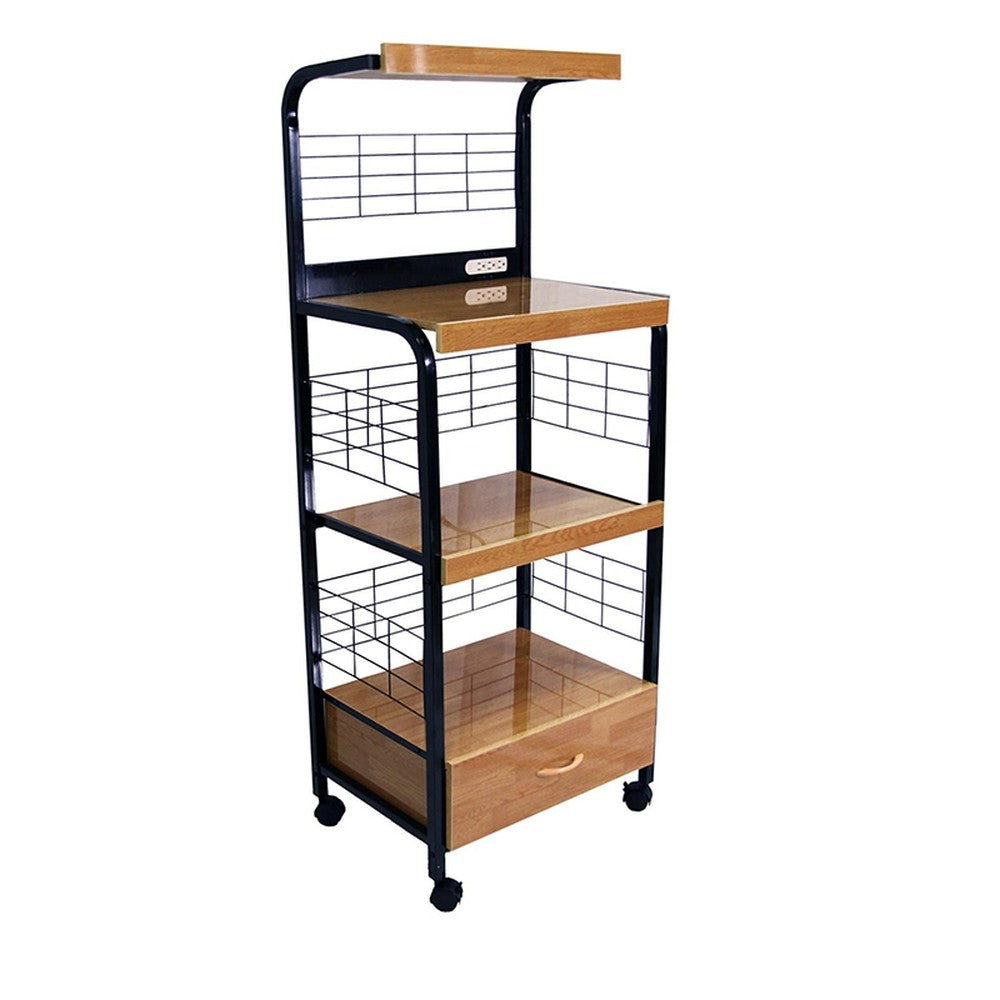 Black and Natural 26" Rolling Kitchen Cart With Storage Homeroots Kitchen & Dining
