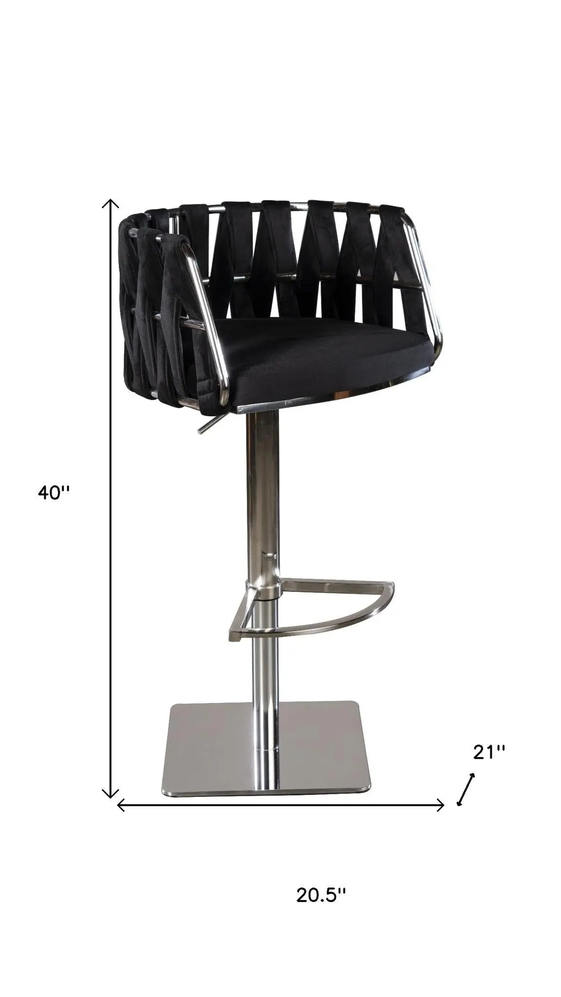 Black and Silver Velvet and Steel Low Back Adjustable Height Swivel Bar Chair Homeroots Living Room
