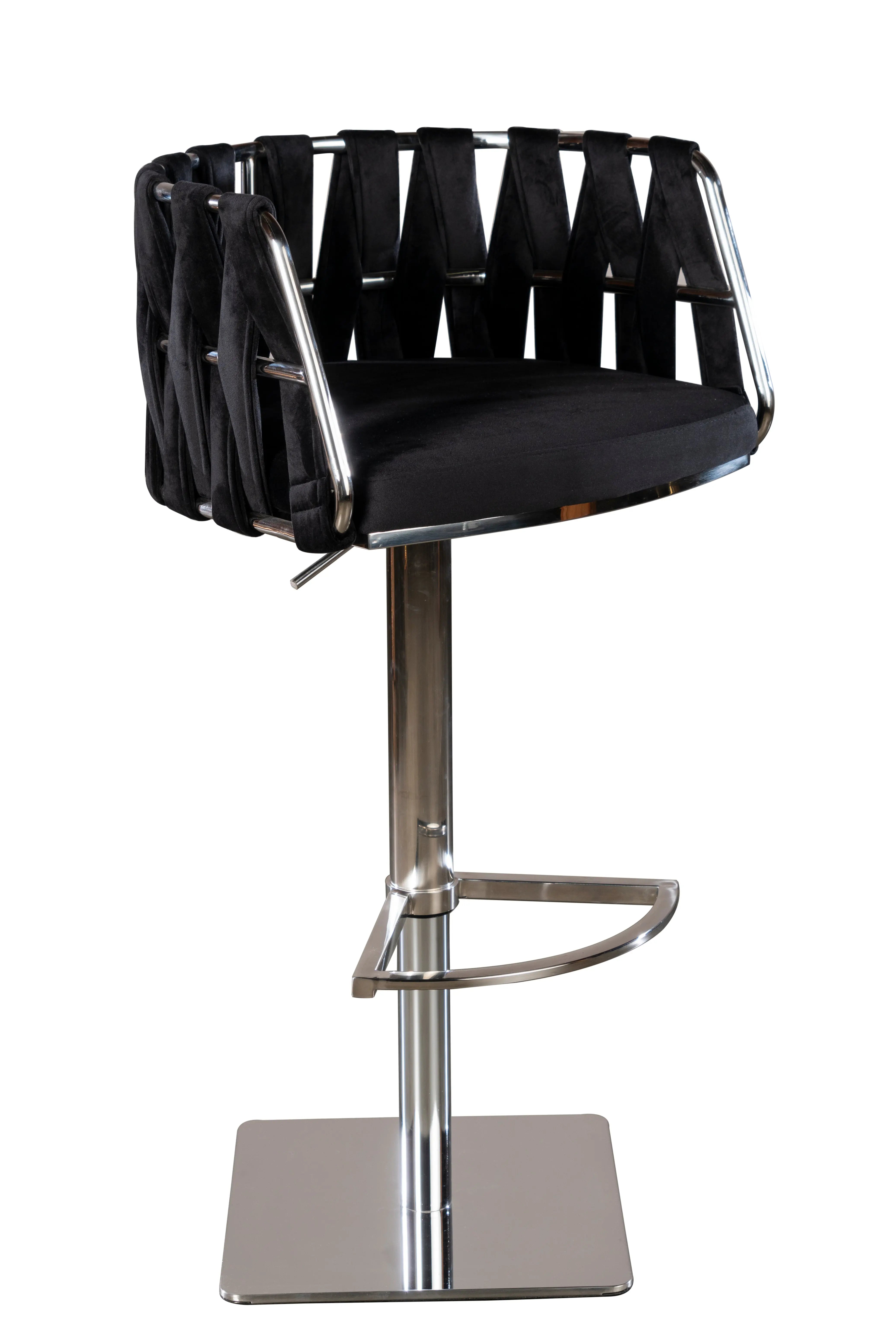 Black and Silver Velvet and Steel Low Back Adjustable Height Swivel Bar Chair Homeroots Living Room