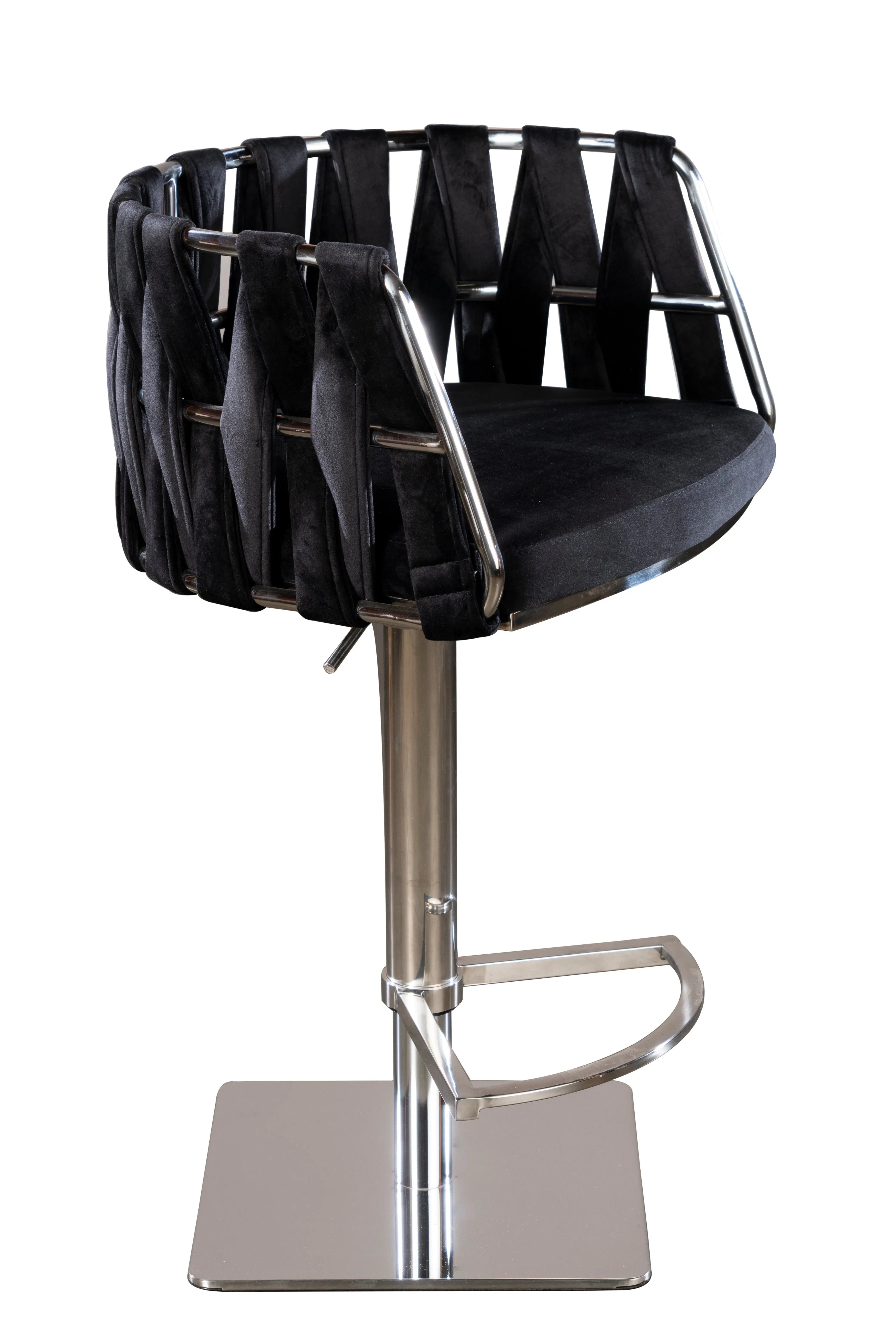 Black and Silver Velvet and Steel Low Back Adjustable Height Swivel Bar Chair Homeroots Living Room