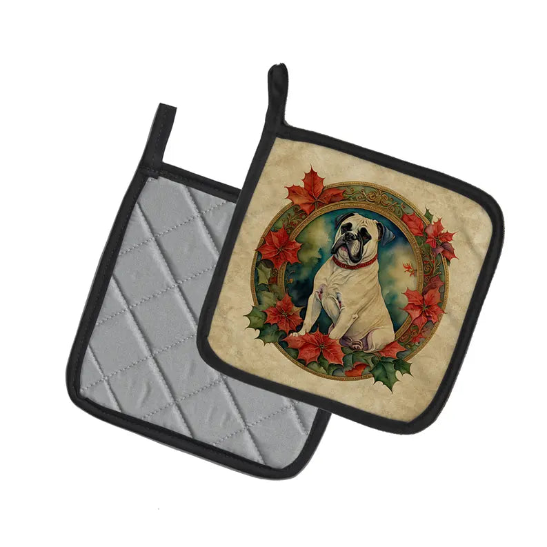 Black and Tan Coonhound Christmas Flowers Pair of Pot Holders Caroline's Treasures