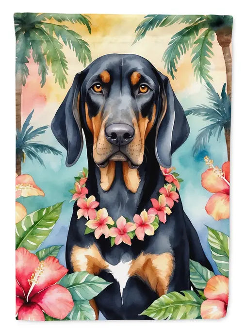 Black and Tan Coonhound Luau Garden Flag Caroline's Treasures