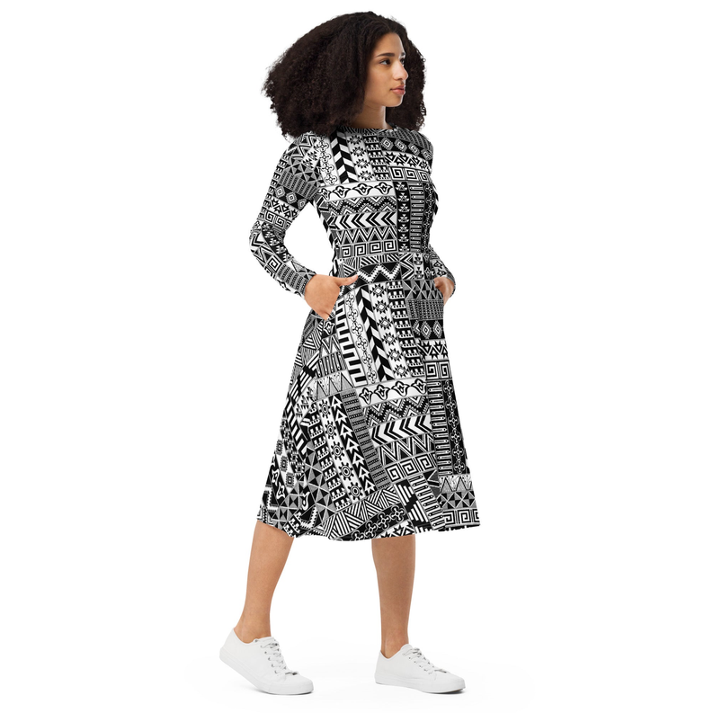 Black and White Print Midi Dress Adirelounge