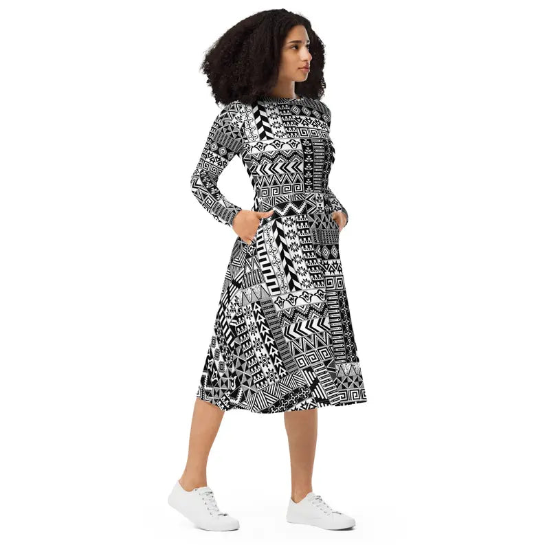 Black and White Print Midi Dress Adirelounge