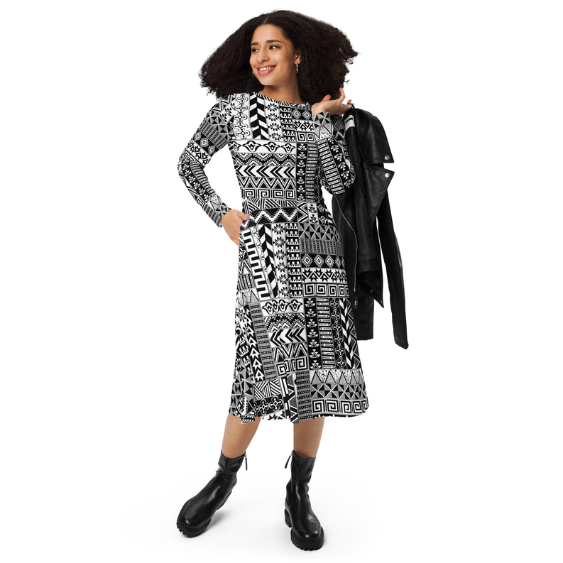 Black and White Print Midi Dress Adirelounge