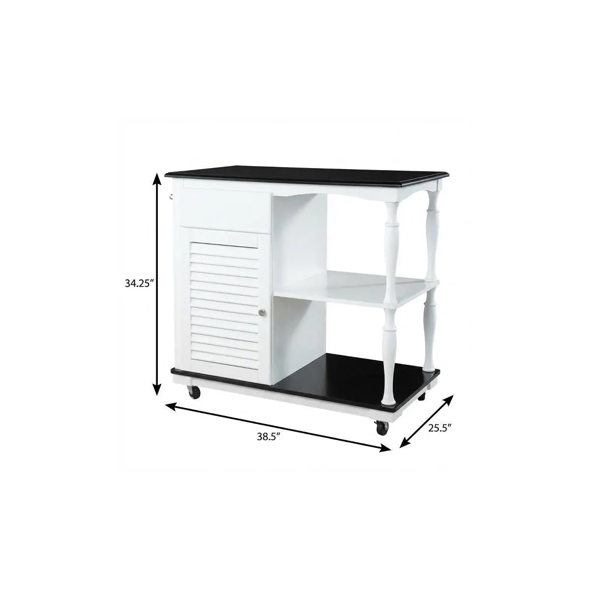 Black and White and Black 39" Rolling Kitchen Island With Storage Homeroots Kitchen & Dining