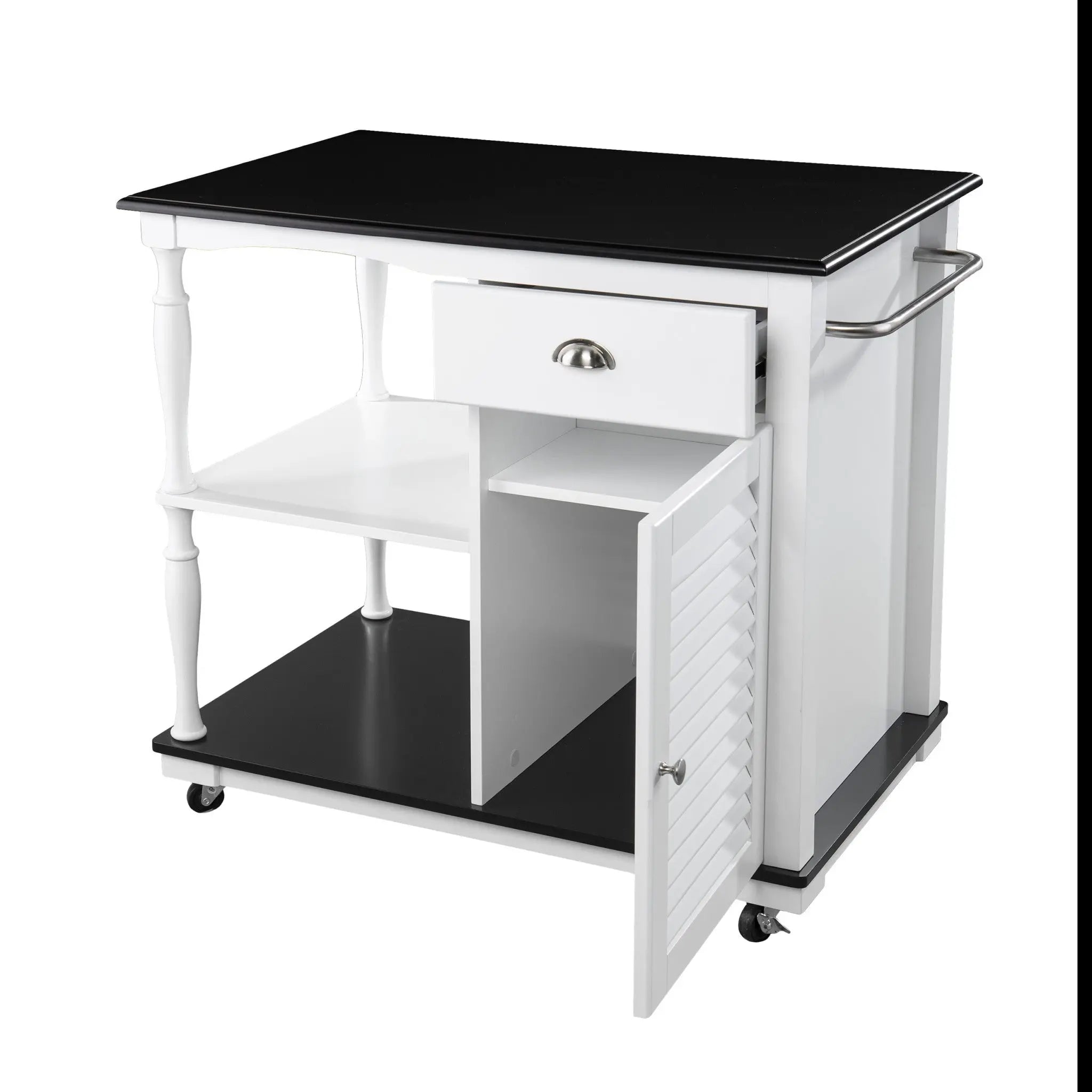 Black and White and Black 39" Rolling Kitchen Island With Storage Homeroots Kitchen & Dining