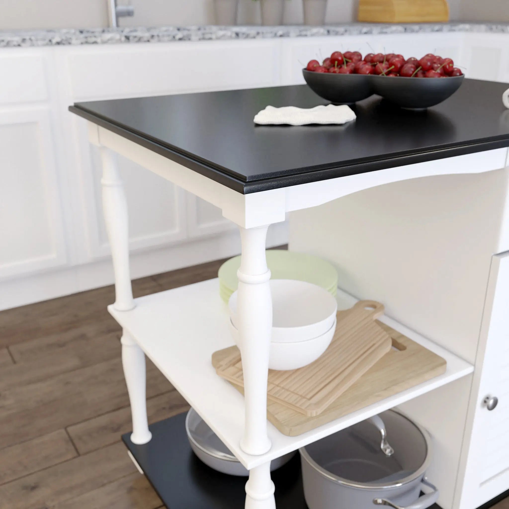 Black and White and Black 39" Rolling Kitchen Island With Storage Homeroots Kitchen & Dining