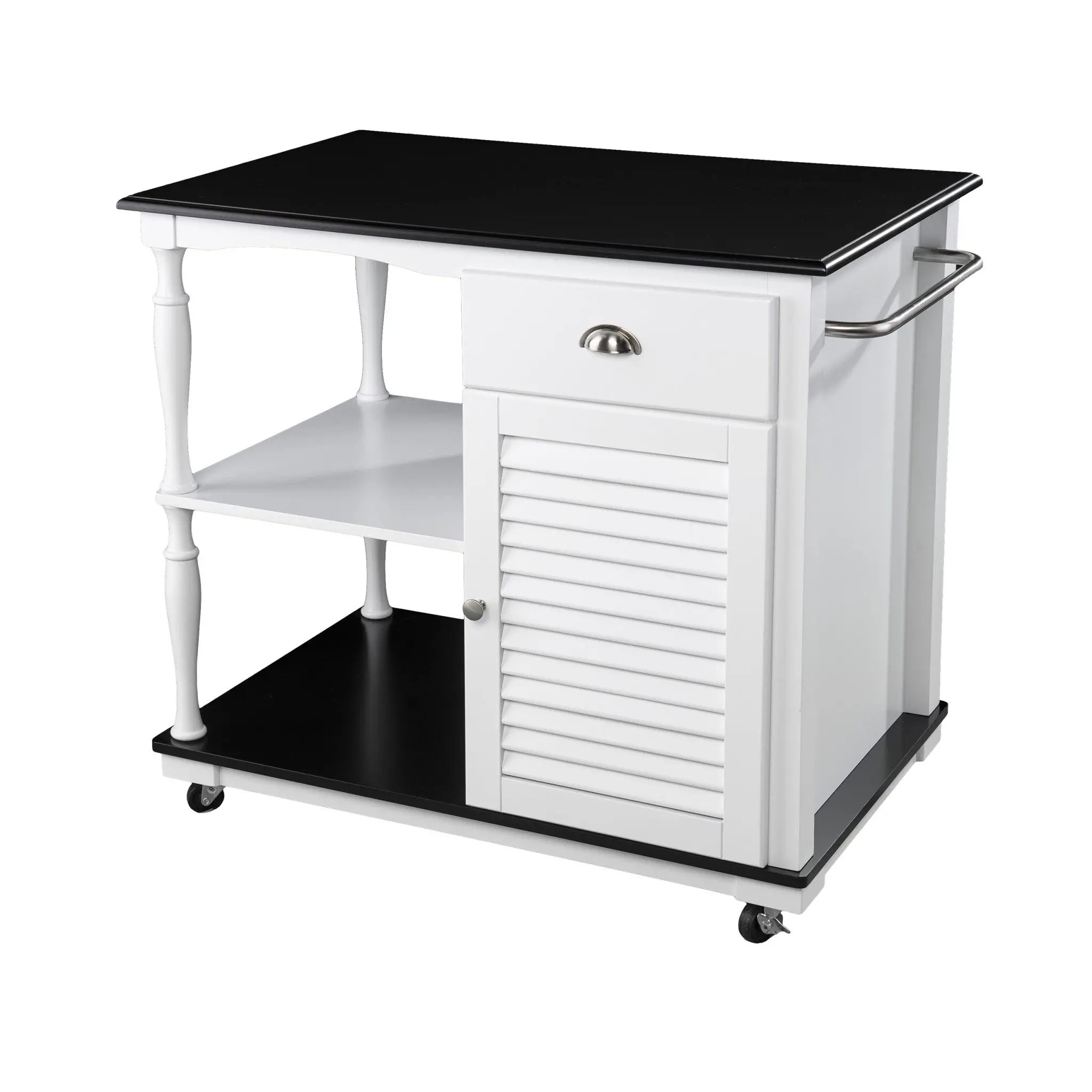 Black and White and Black 39" Rolling Kitchen Island With Storage Homeroots Kitchen & Dining