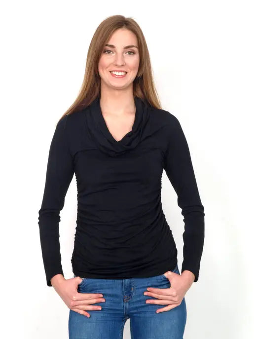 Black long sleeve T-shirt with fall collar Raul E New York