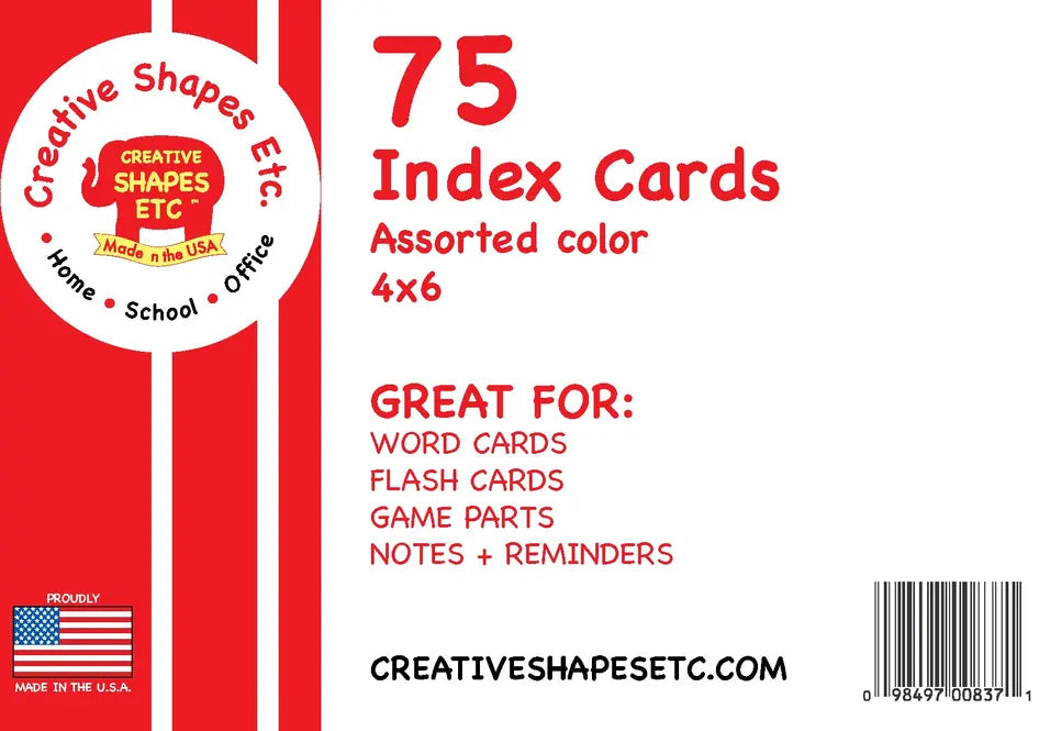 Blank Index Cards-  Assorted Color Creative Shapes