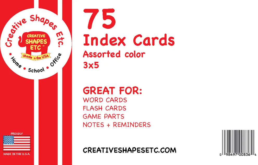 Blank Index Cards-  Assorted Color Creative Shapes