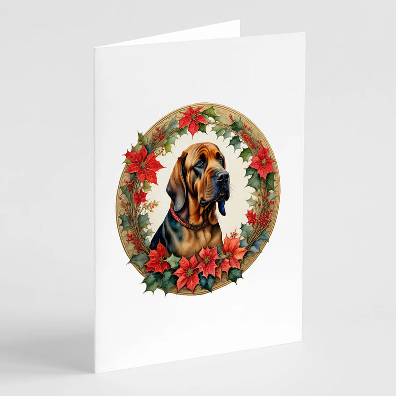 Bloodhound Christmas Flowers Greeting Cards Pack of 8 Caroline's Treasures