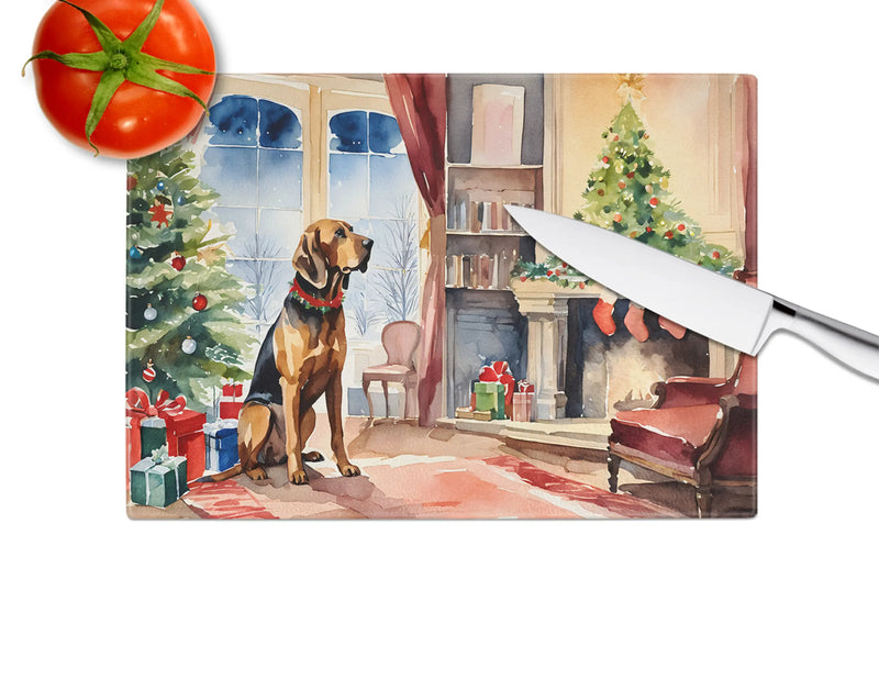 Bloodhound Cozy Christmas Glass Cutting Board Caroline's Treasures