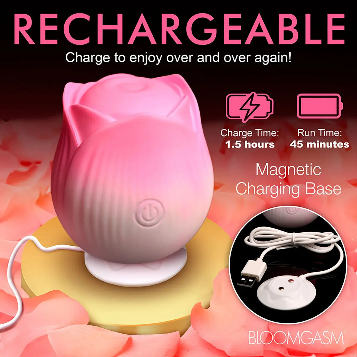 Bloomgasm Pulsing Petals Throbbing Rose Stimulator Pink - GreatEagleInc