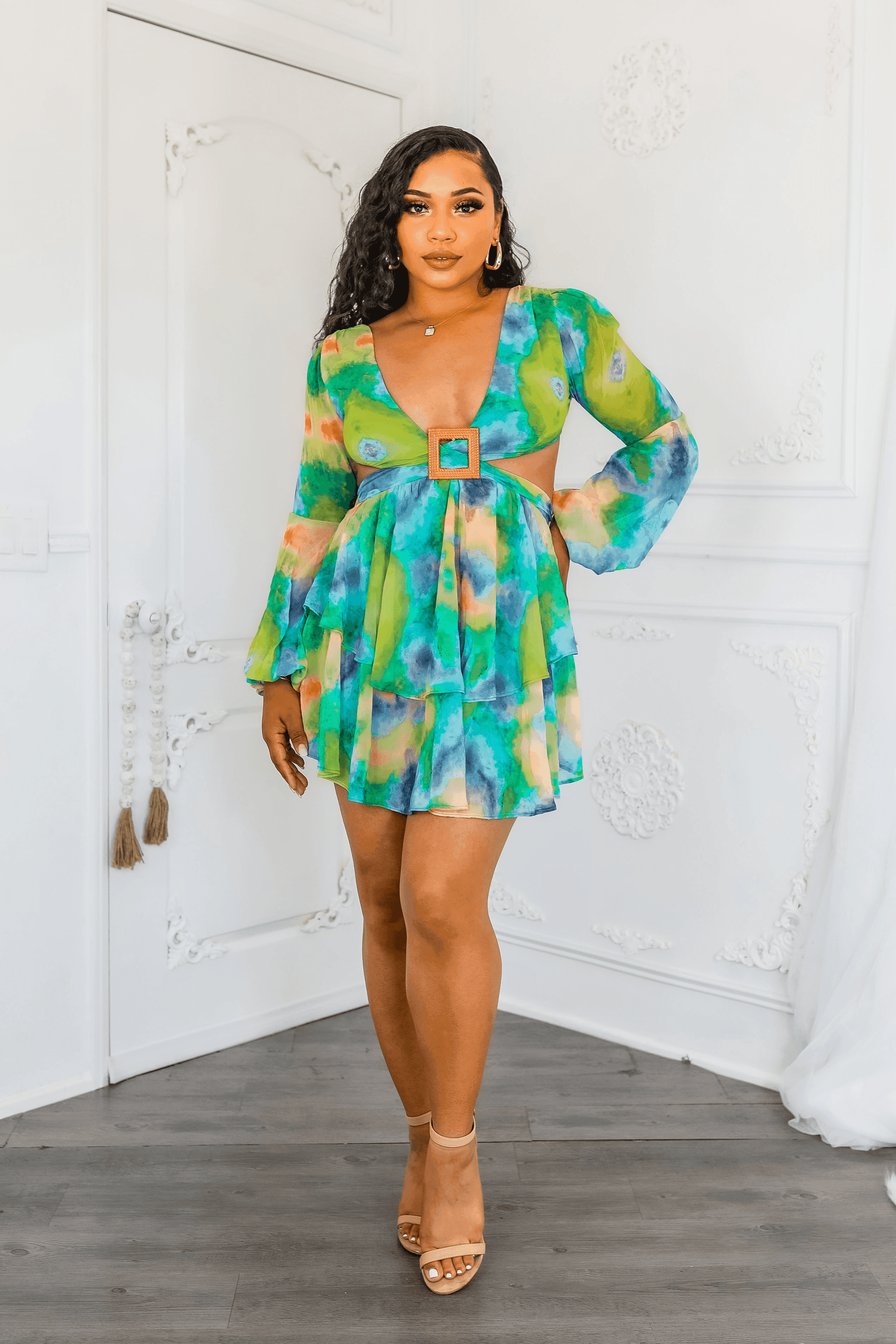 Blooming Bubble Sleeves Cut Out Ruffle Mini Dress SurelyMine