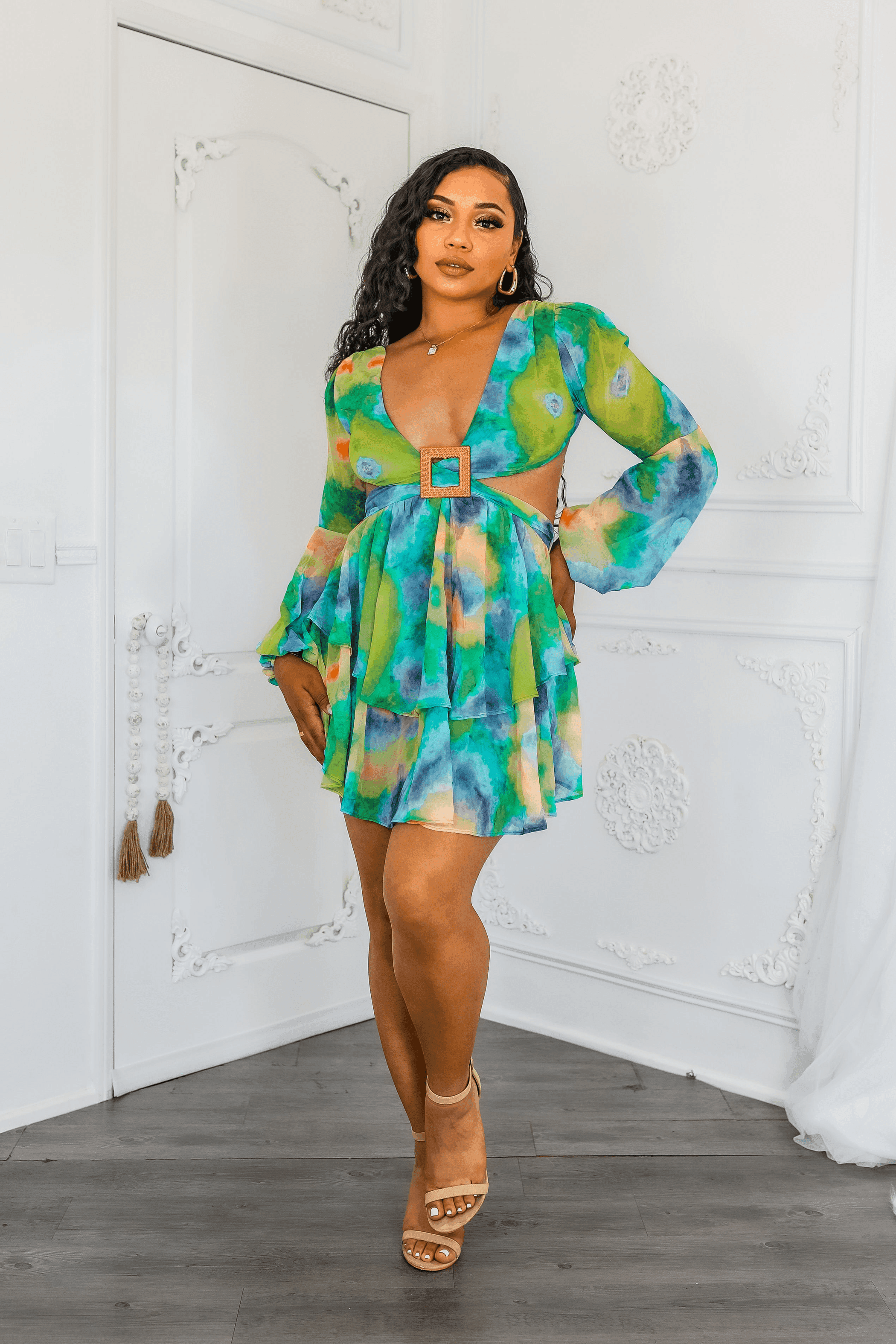 Blooming Bubble Sleeves Cut Out Ruffle Mini Dress SurelyMine