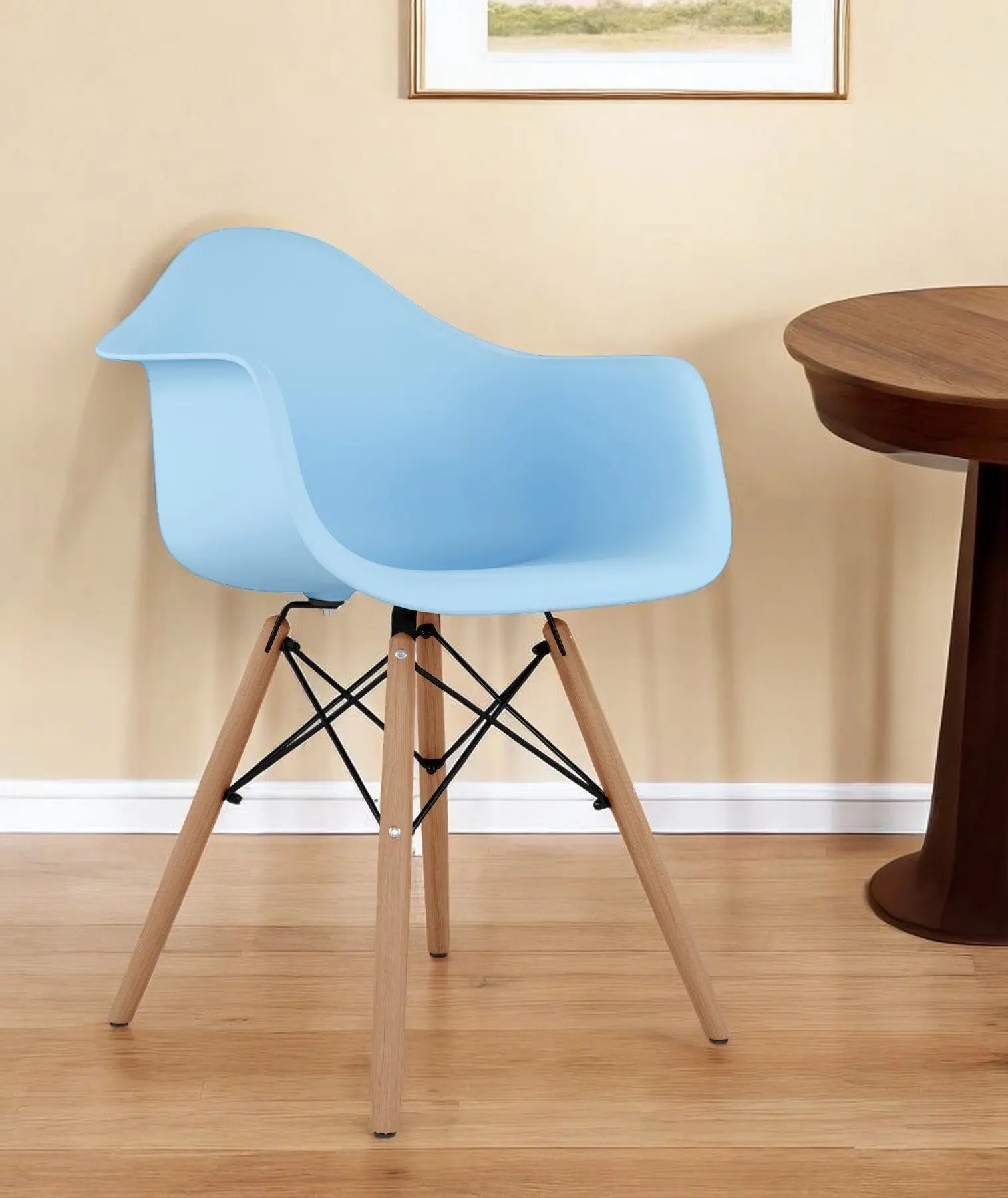 Blue And Natural Heavy Duty Plastic And Solid Wood Dining Arm Chair Homeroots Kitchen & Dining