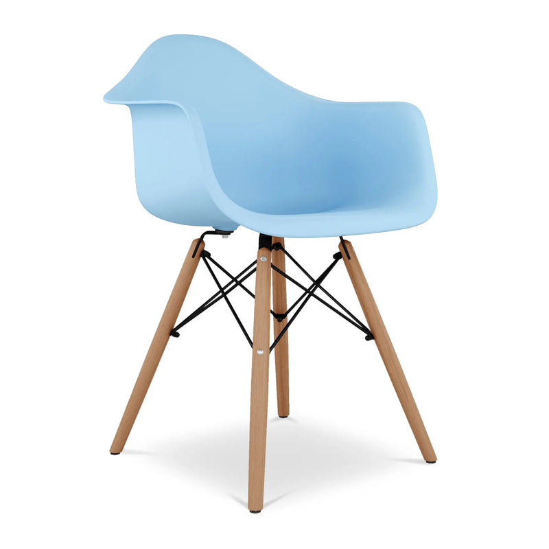 Blue And Natural Heavy Duty Plastic And Solid Wood Dining Arm Chair Homeroots Kitchen & Dining