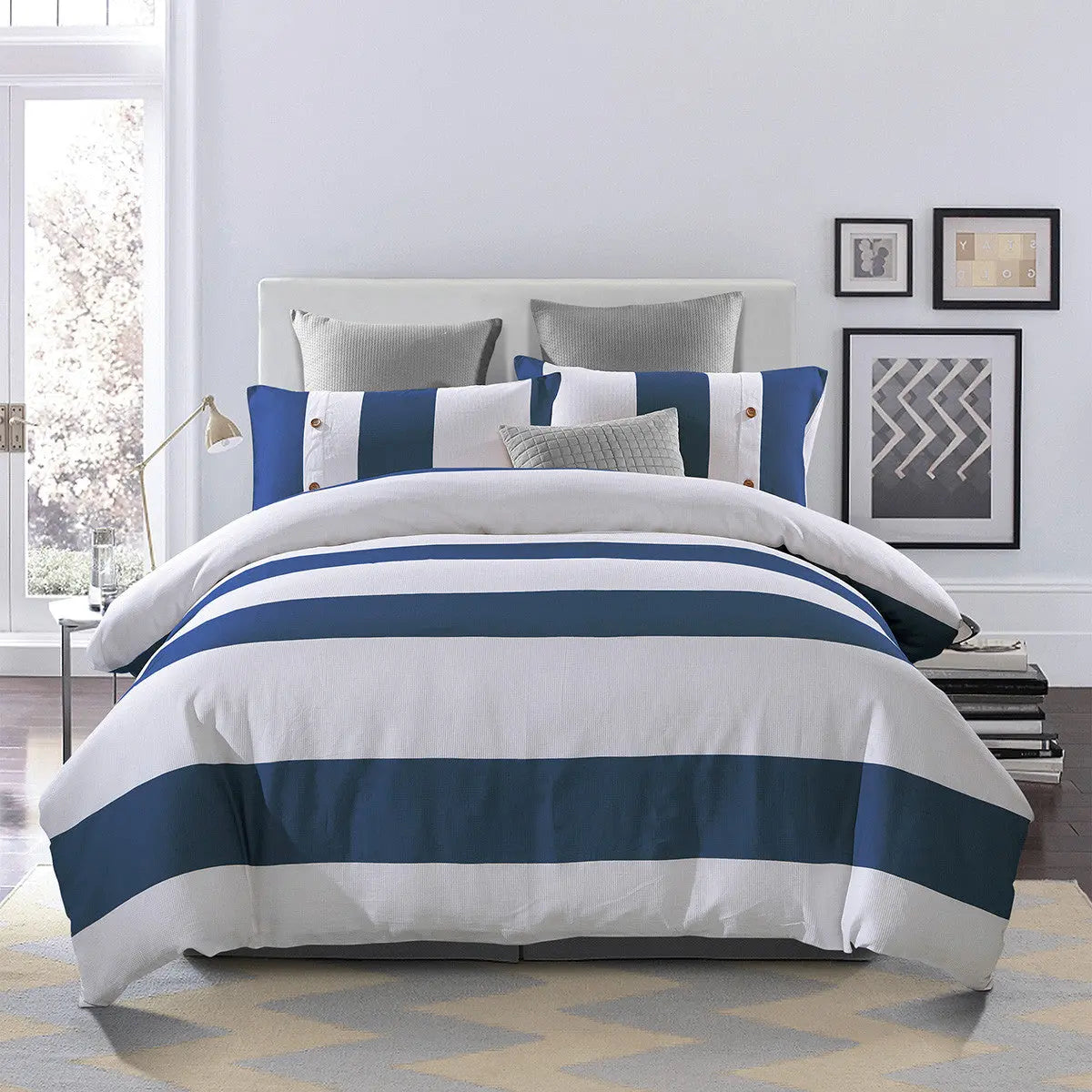 Blue And White King Cotton Washable Duvet Cover Set Homeroots Bed & Bath