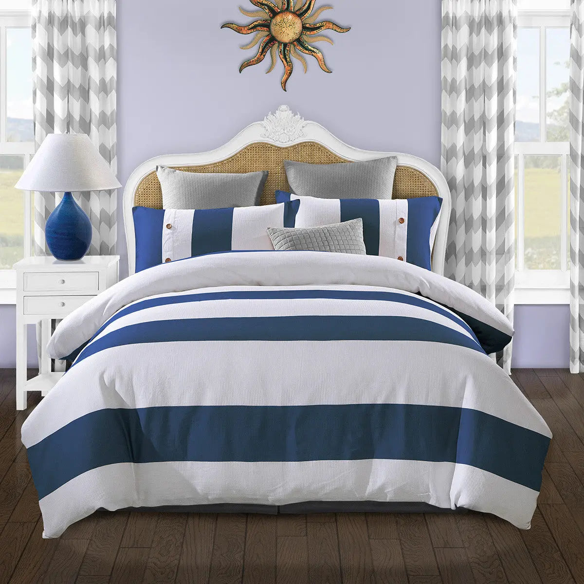 Blue And White Queen Cotton Washable Duvet Cover Set Homeroots Bed & Bath