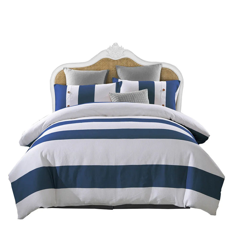 Blue And White Queen Cotton Washable Duvet Cover Set Homeroots Bed & Bath