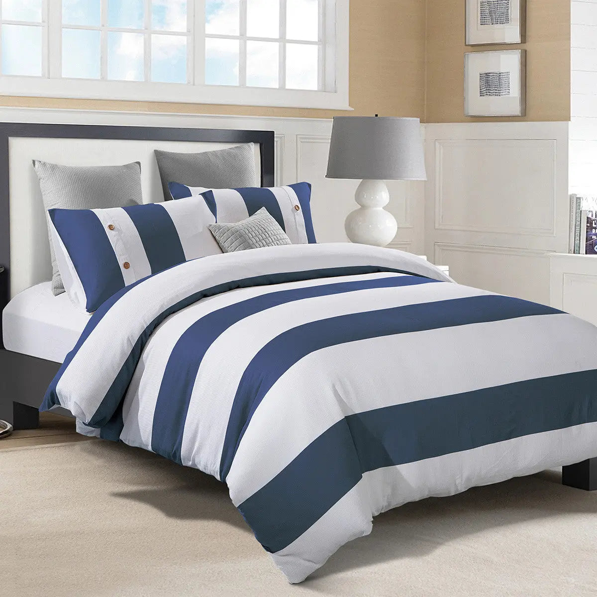 Blue And White Twin Extra Long Cotton Washable Duvet Cover Set Homeroots Bed & Bath
