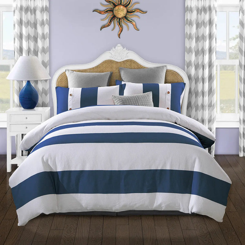 Blue And White Twin Extra Long Cotton Washable Duvet Cover Set Homeroots Bed & Bath