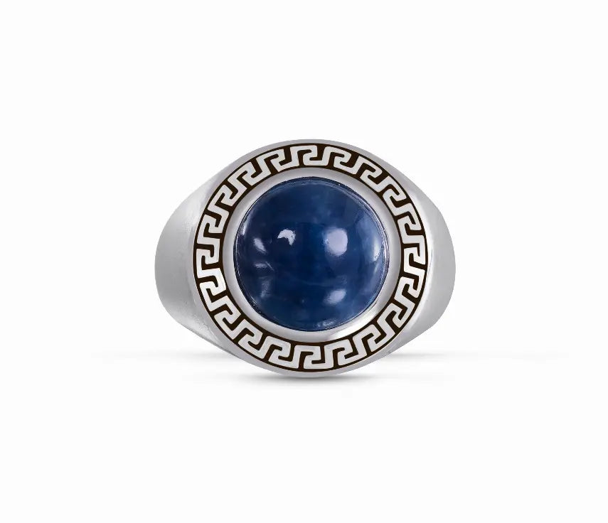 Blue Apatite Stone Signet Ring in Black Rhodium Plated Sterling Silver Luv My Jewelry