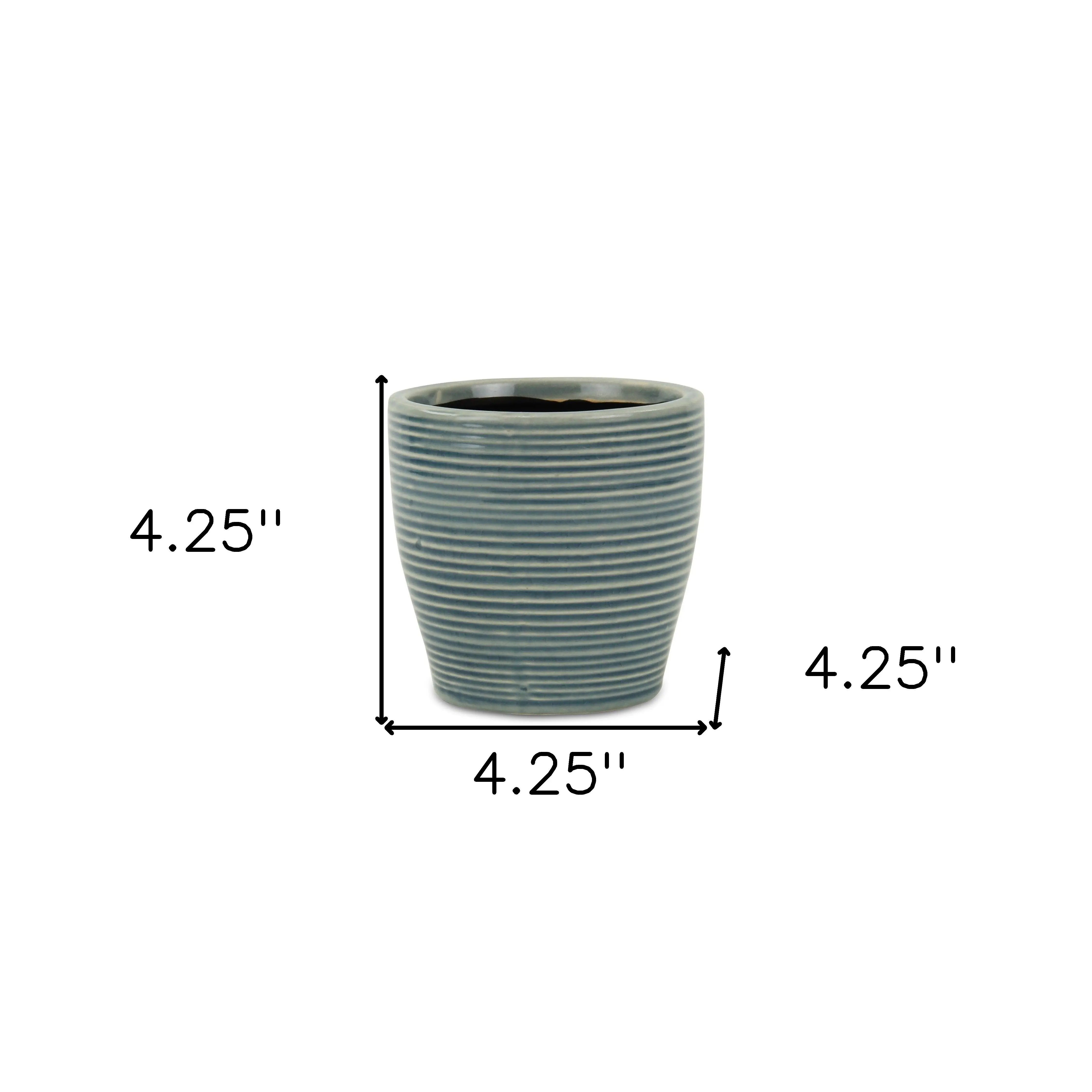 Blue Ceramic 22 Ounce Striped Round Distressed Pot Planter GreatEagleInc