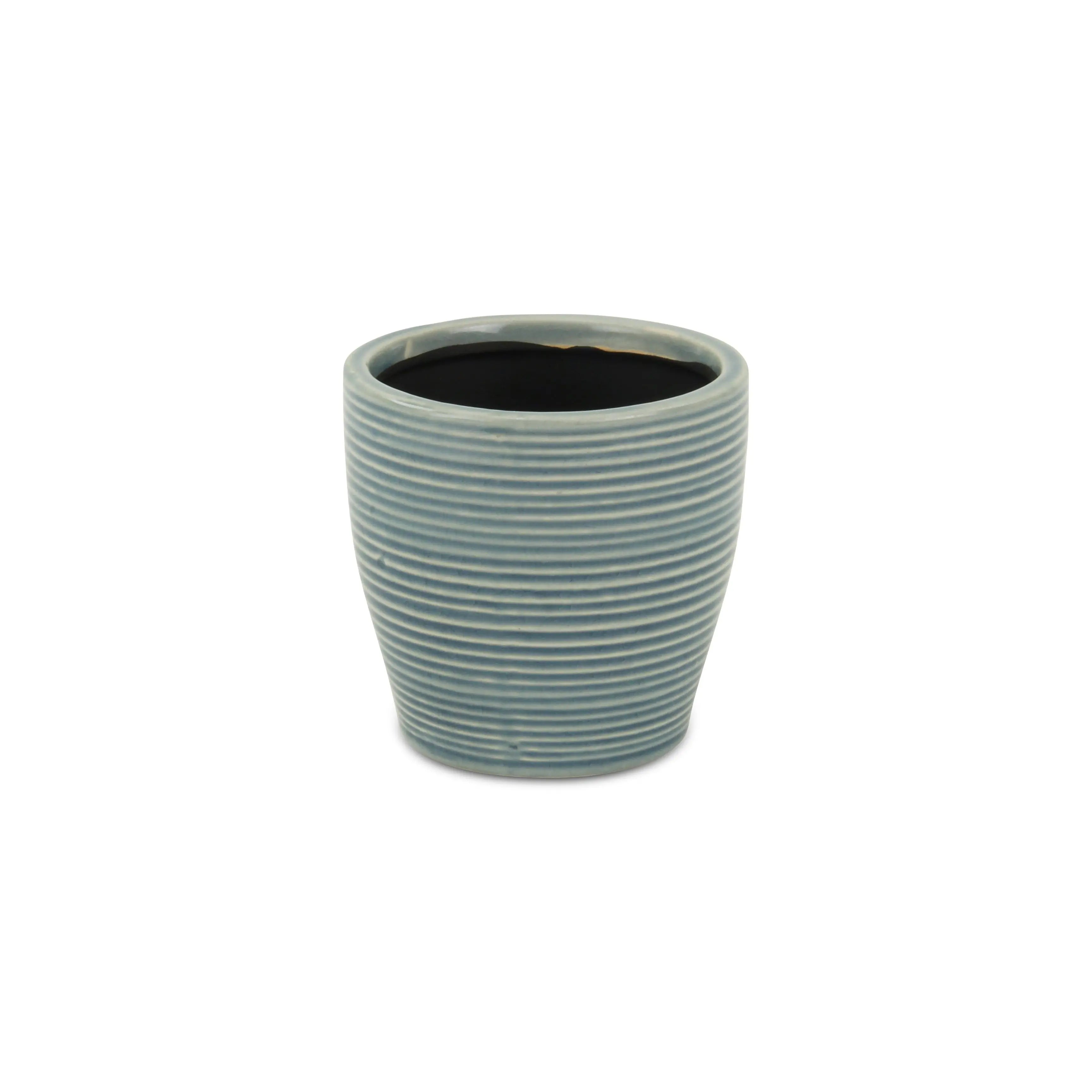 Blue Ceramic 22 Ounce Striped Round Distressed Pot Planter GreatEagleInc