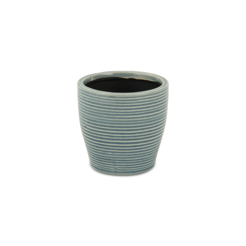 Blue Ceramic 22 Ounce Striped Round Distressed Pot Planter GreatEagleInc