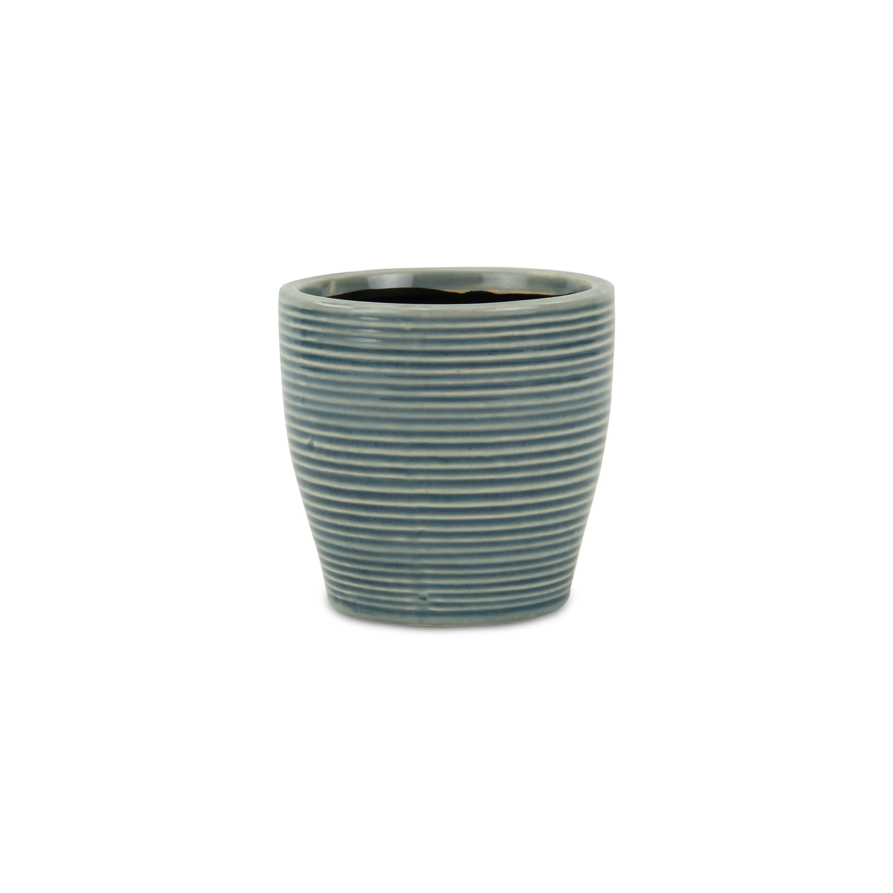 Blue Ceramic 22 Ounce Striped Round Distressed Pot Planter GreatEagleInc
