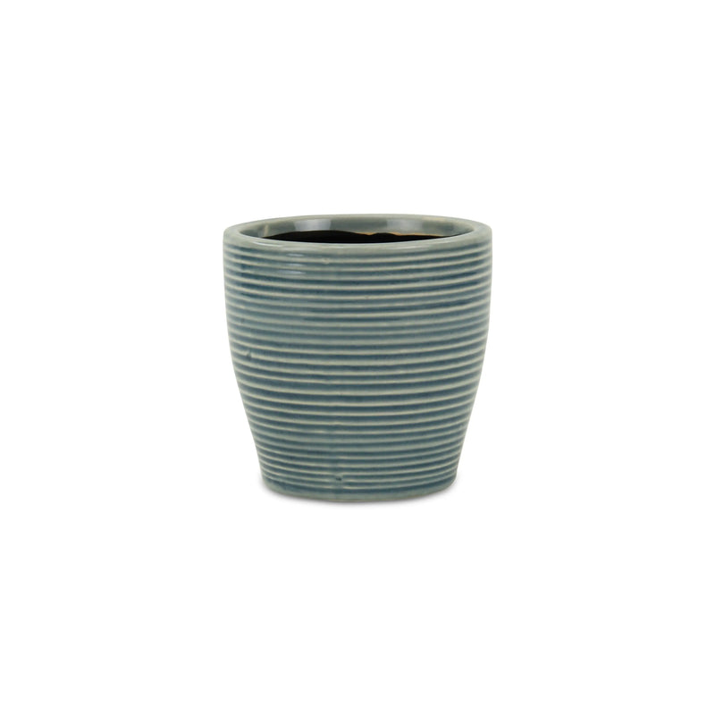 Blue Ceramic 22 Ounce Striped Round Distressed Pot Planter GreatEagleInc