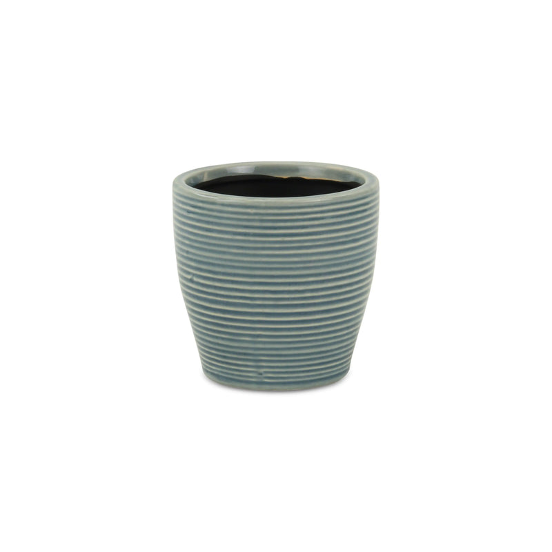 Blue Ceramic 22 Ounce Striped Round Distressed Pot Planter GreatEagleInc