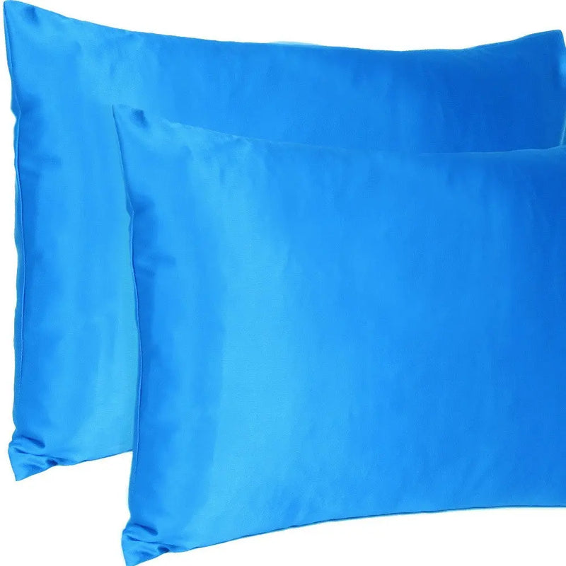 Blue Dreamy Set Of 2 Silky Satin Queen Pillowcases Homeroots Bed & Bath