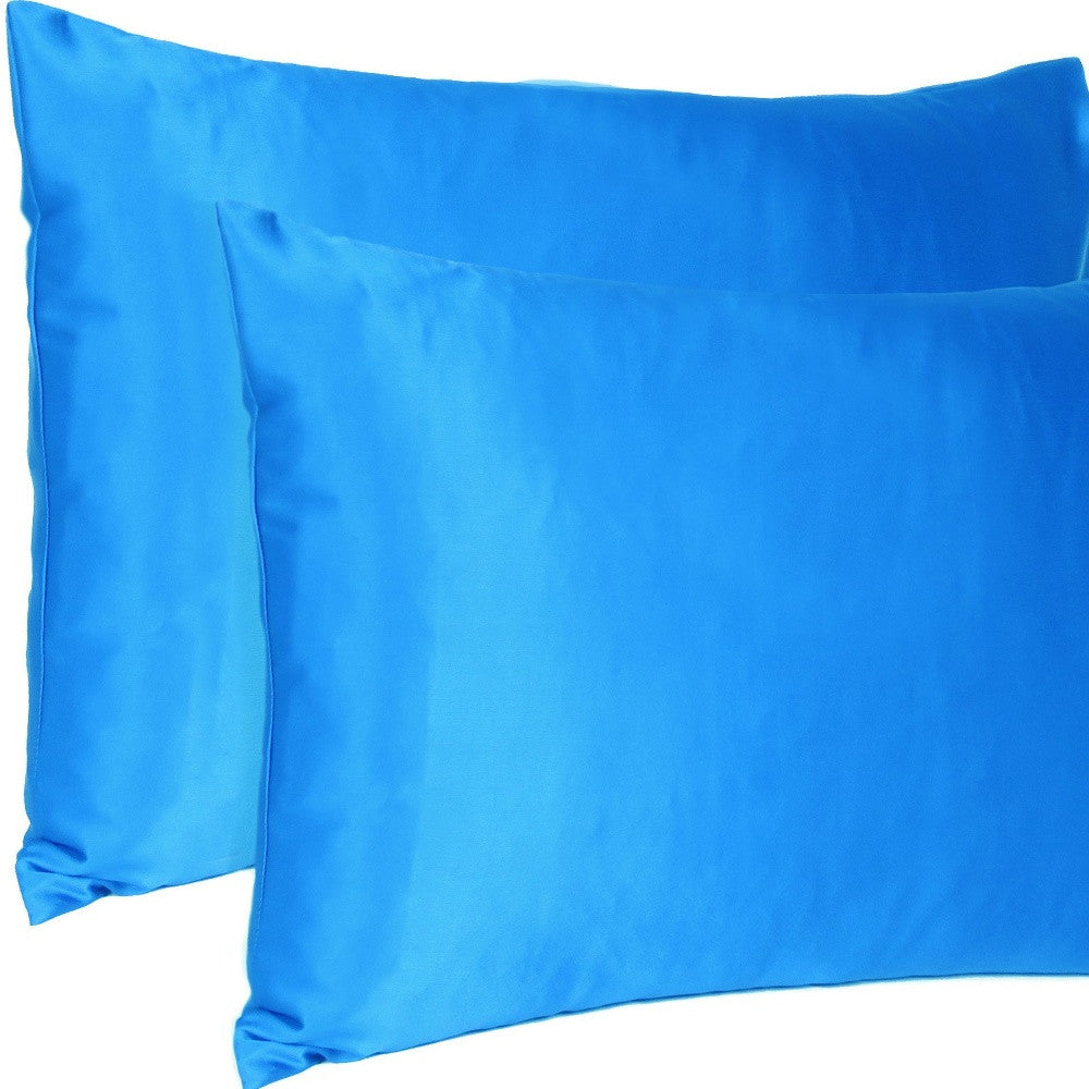 Blue Dreamy Set Of 2 Silky Satin Standard Pillowcases Homeroots Bed & Bath