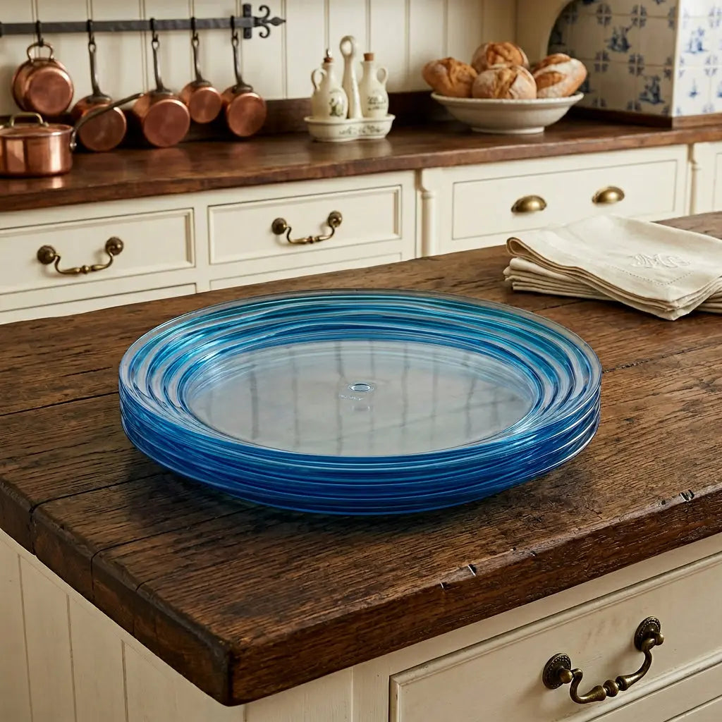 Blue Four Piece Round Swirl Acrylic Service For Four Salad Plate Set Homeroots Kitchen & Dining