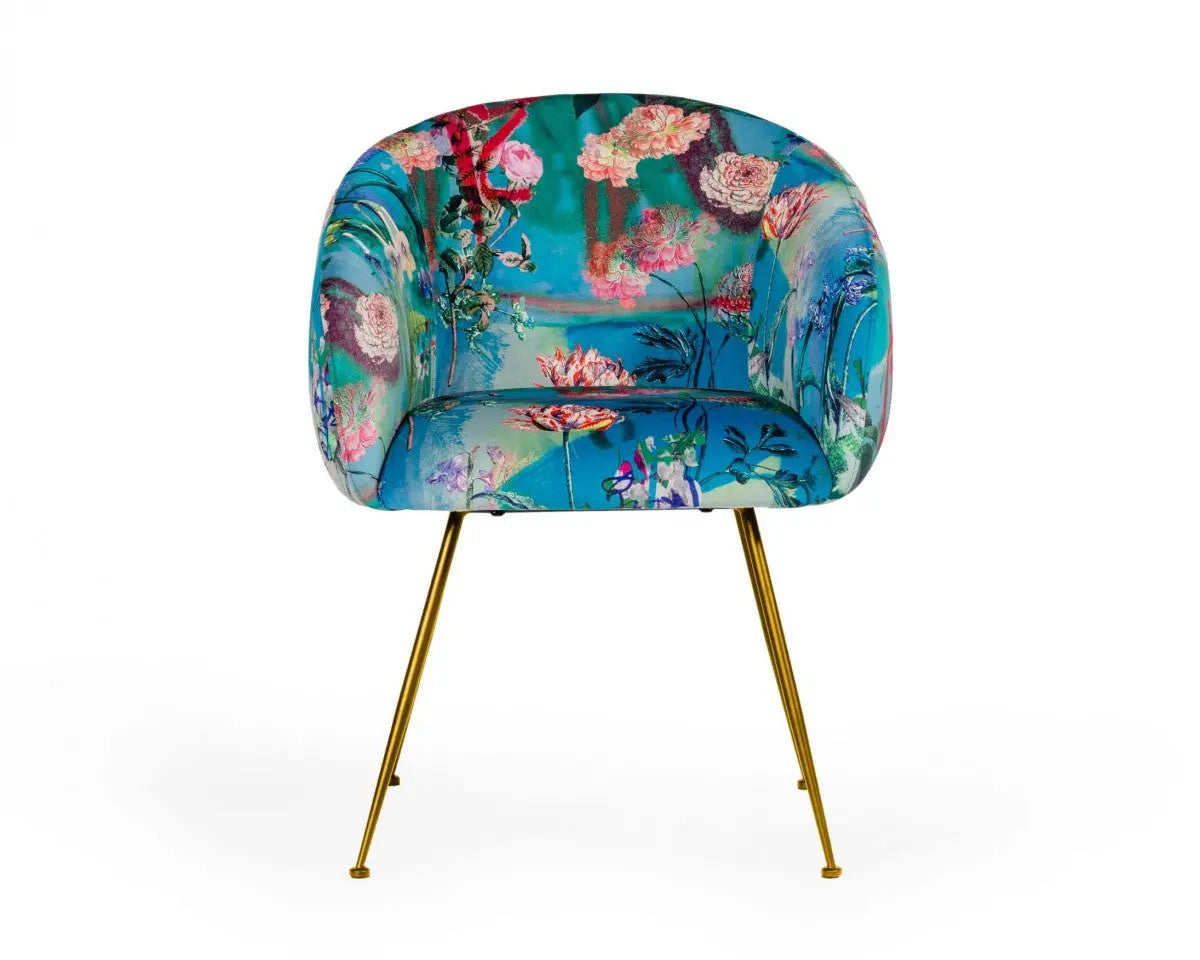 Blue Green And Gold Floral Velvet Dining Arm Chair Homeroots Kitchen & Dining