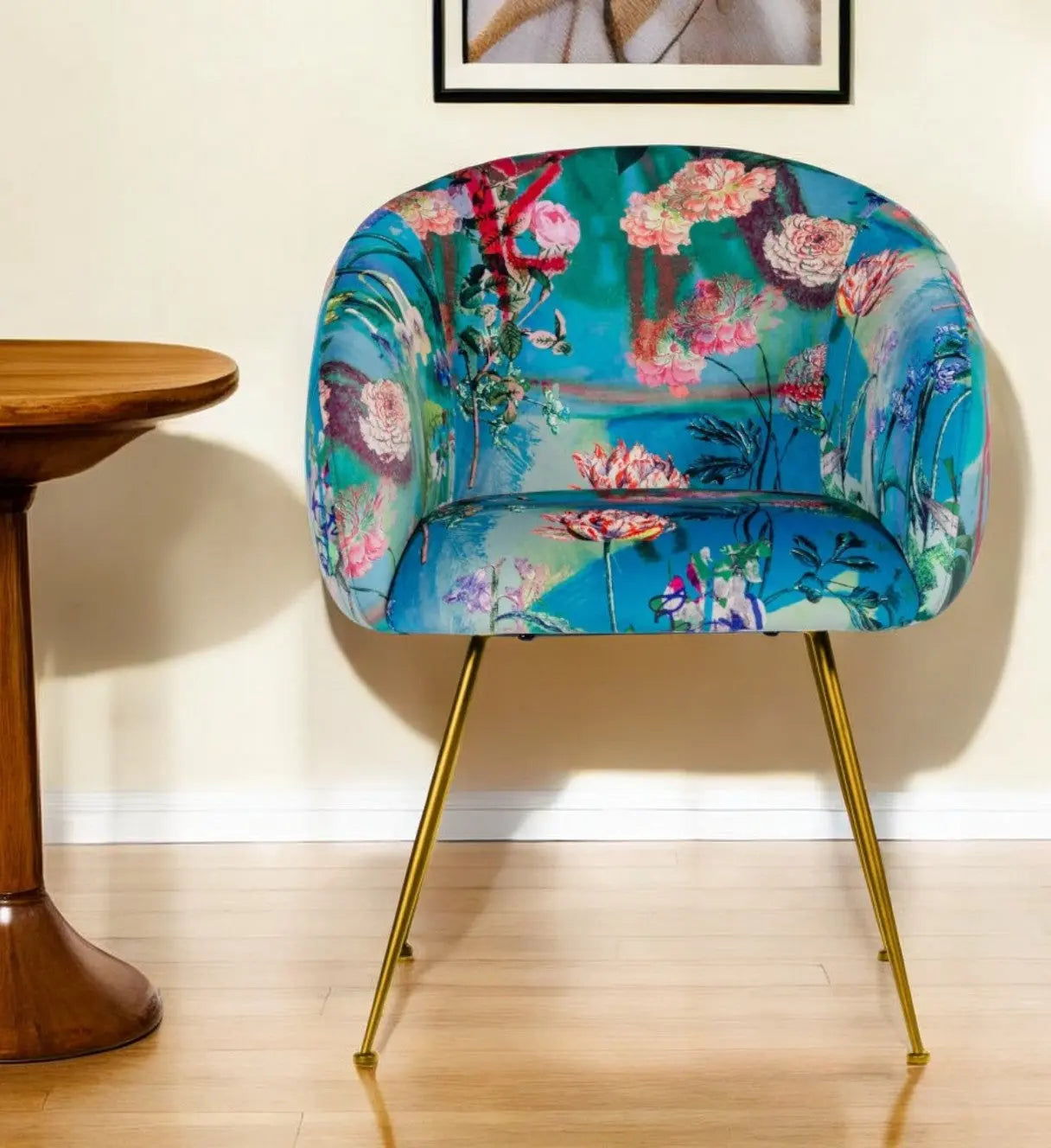 Blue Green And Gold Floral Velvet Dining Arm Chair Homeroots Kitchen & Dining