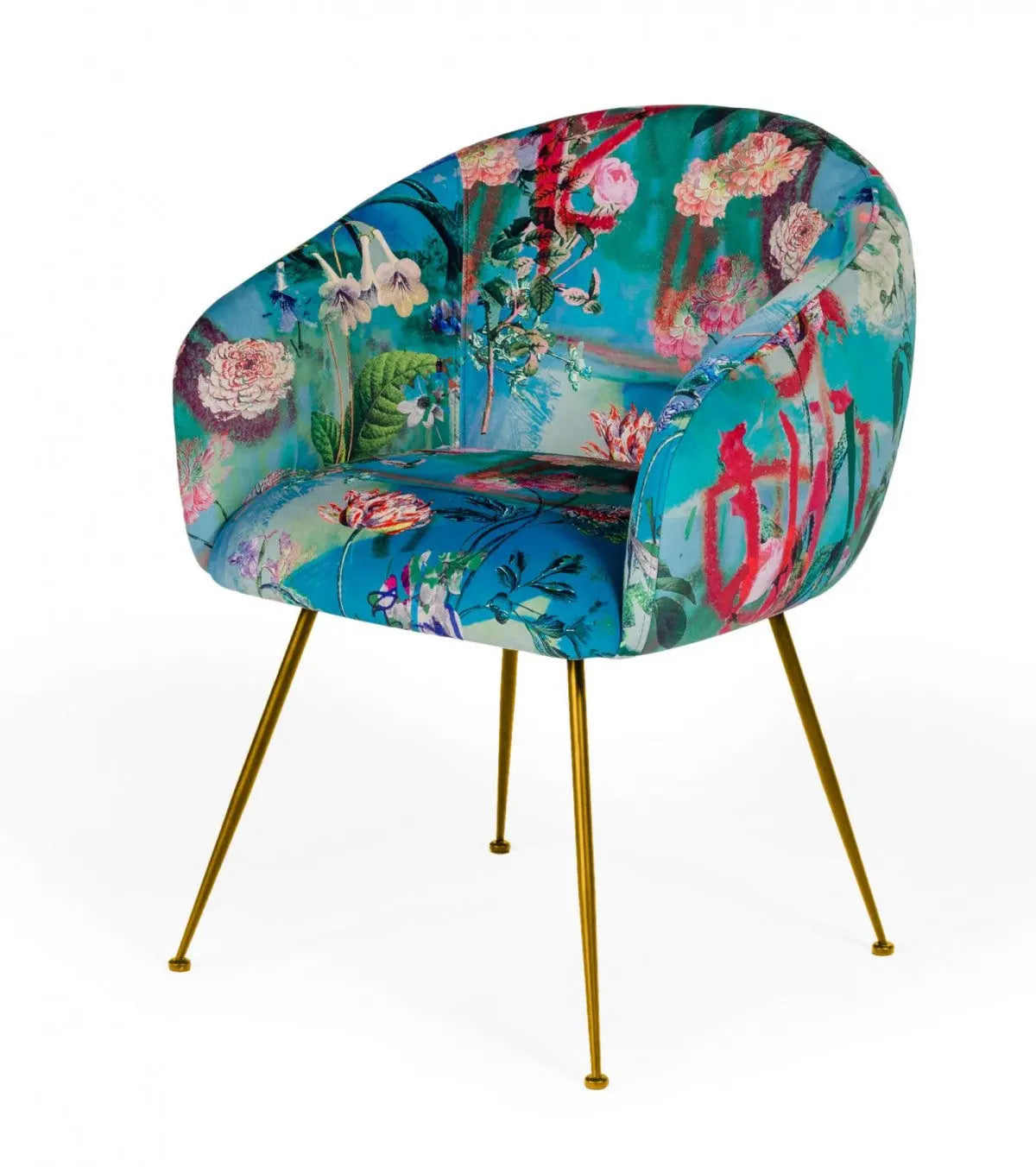 Blue Green And Gold Floral Velvet Dining Arm Chair Homeroots Kitchen & Dining