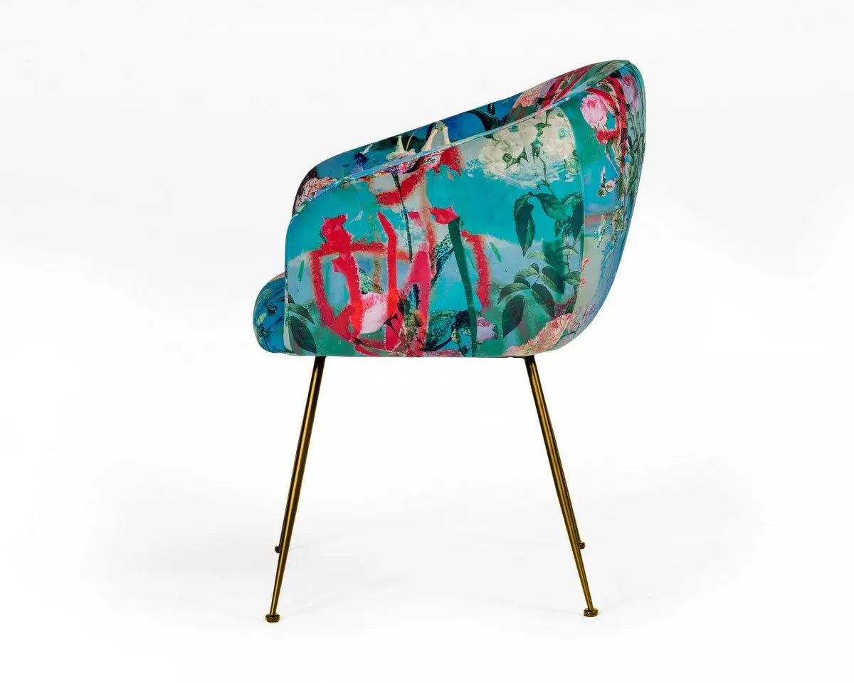 Blue Green And Gold Floral Velvet Dining Arm Chair Homeroots Kitchen & Dining