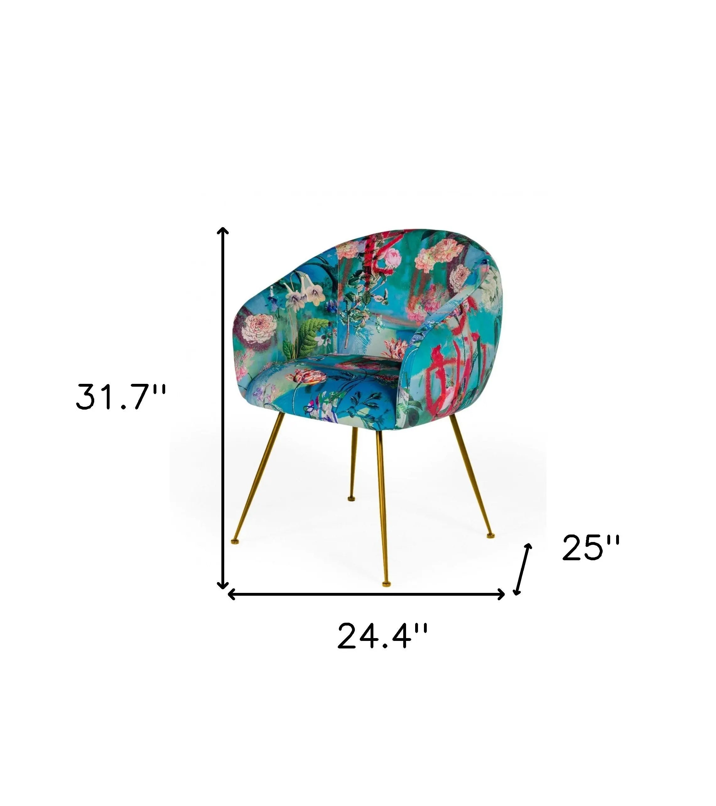 Blue Green And Gold Floral Velvet Dining Arm Chair Homeroots Kitchen & Dining