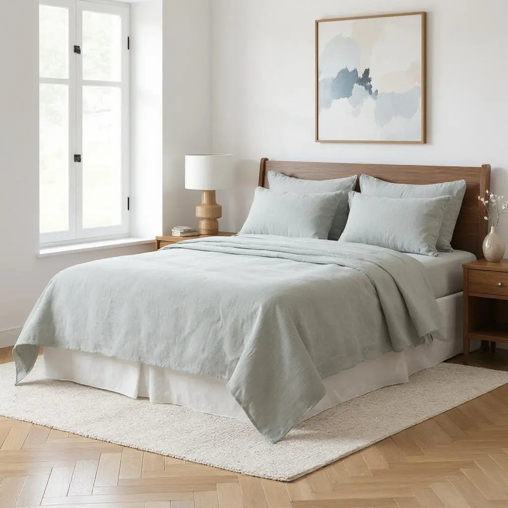 Blue Linen Full Double Flat Sheet Homeroots Bed & Bath