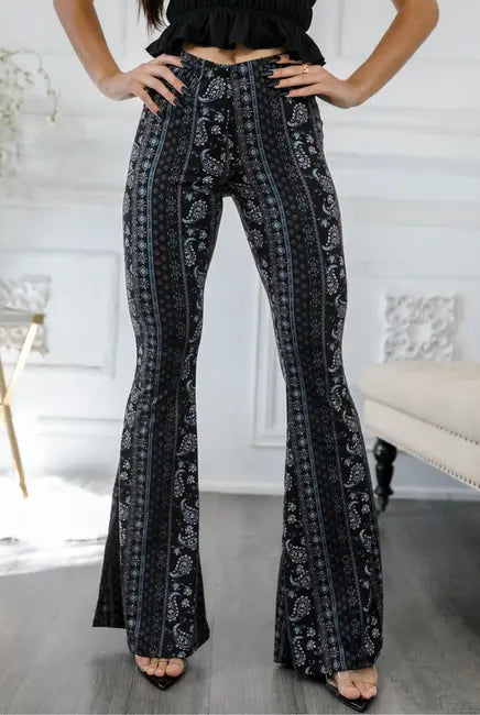 Blue Print Paisley Print Bell Bottoms SurelyMine