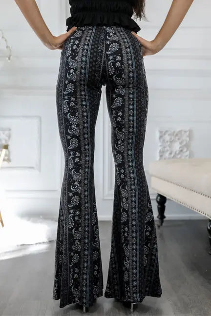 Blue Print Paisley Print Bell Bottoms SurelyMine