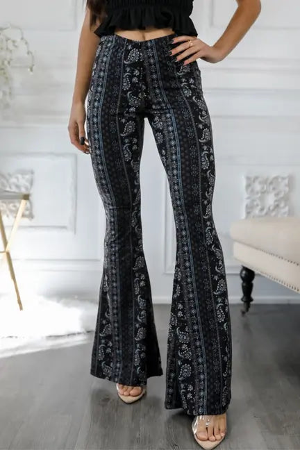 Blue Print Paisley Print Bell Bottoms SurelyMine