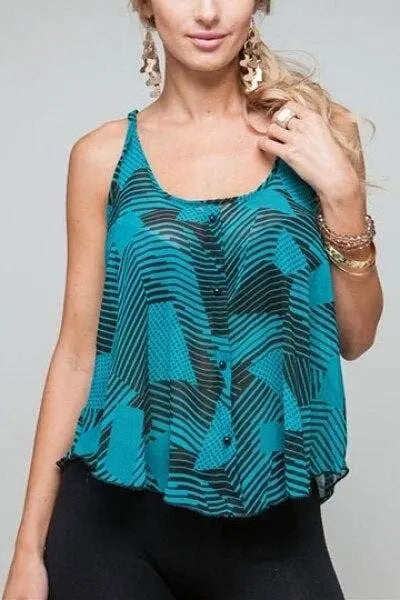 Blue Tribal Print Button Down Top SurelyMine