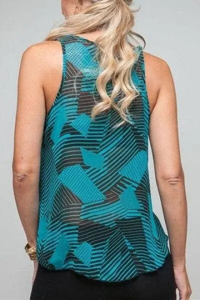 Blue Tribal Print Button Down Top SurelyMine